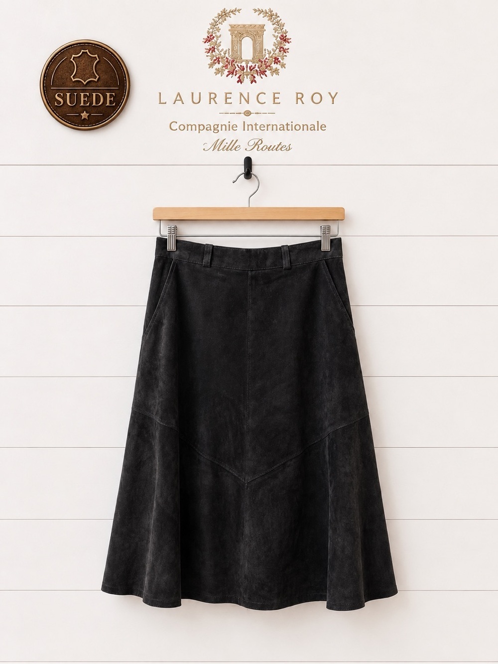 Laurence Roy VINTAGE Black Suede Skirt Size 14